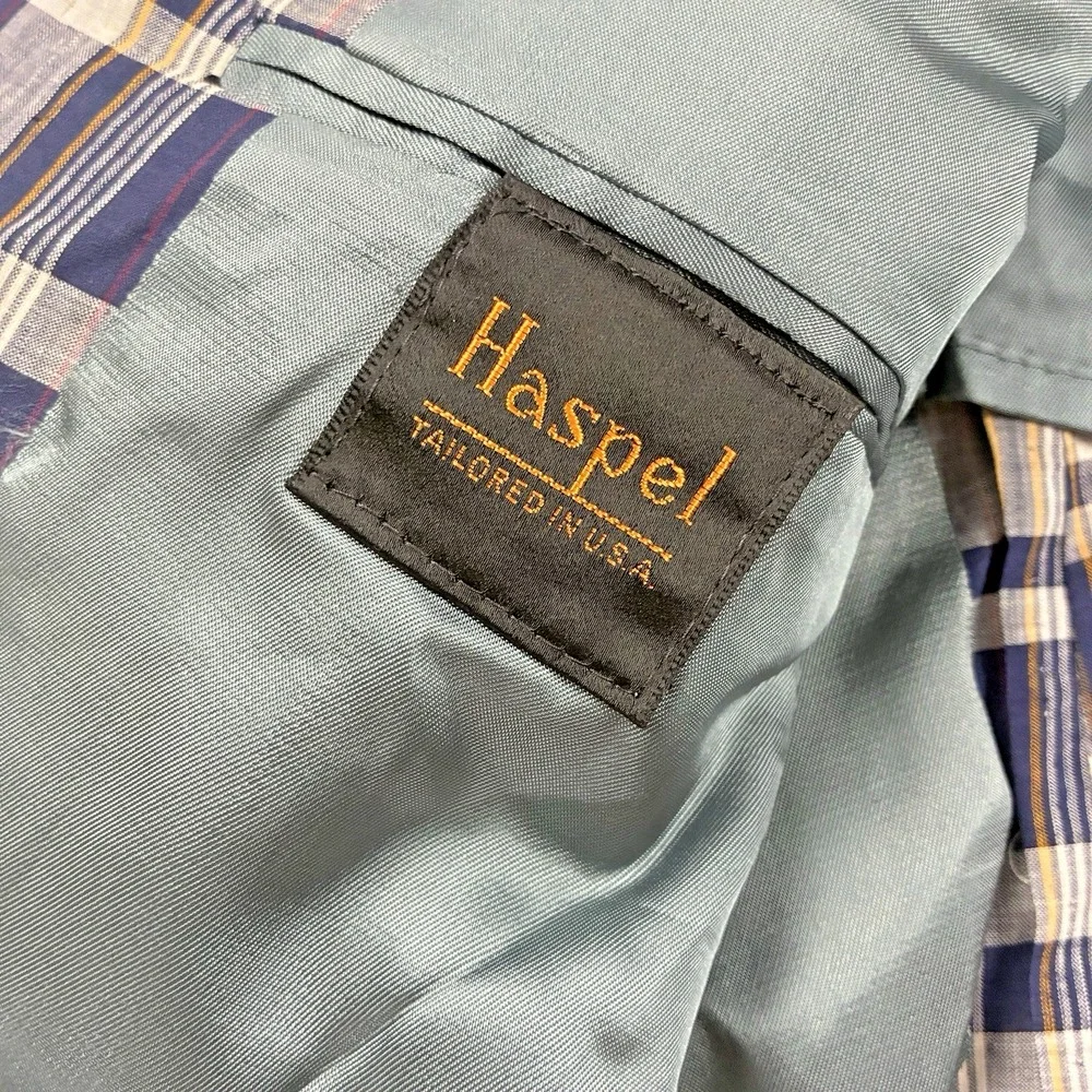Madras Sport Coat Blue 40R Cotton Haspel Made in USA Deadstock VTG  80s Ivy Trad